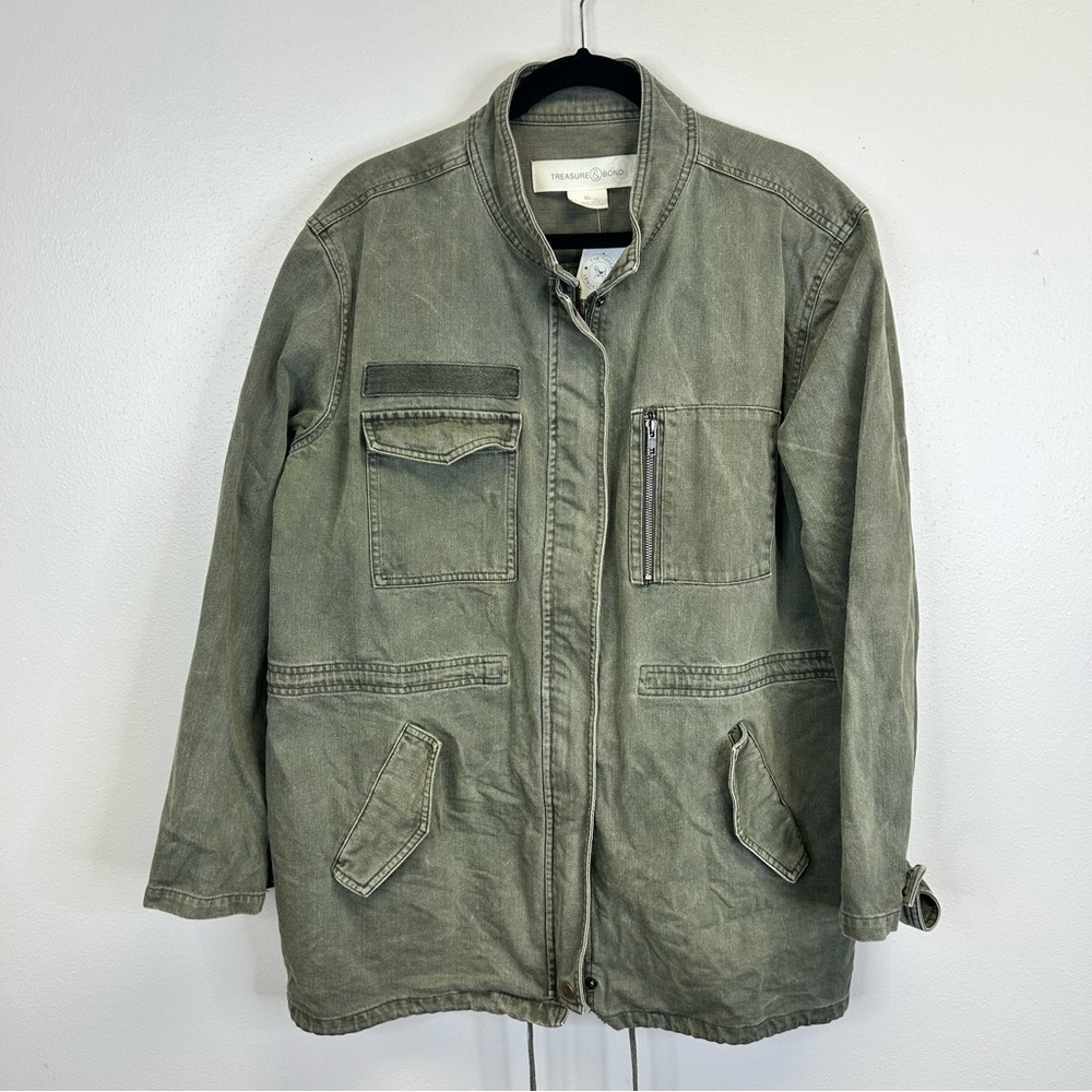 Green Utility Jacket Mens XL Pockets Full Zip Outdoor Barn Farm Military Style - Picture 14 of 15